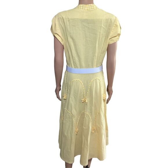 Vintage Yellow Gingham Fit & Flare Dress L - Picture 3 of 10